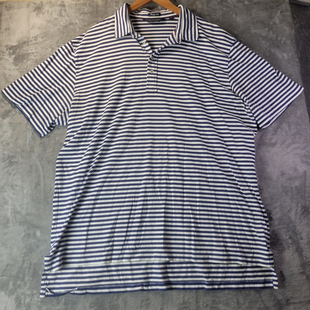 Polo Golf Ralph Lauren Mens XXL Blue White Striped Short Sleeve Polo Shirt